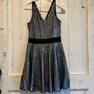 Express Silver Sequin and Black Lace Dress